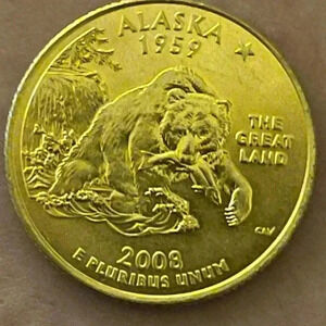 3/$12 24k gold plated 2008 Alaska Statehood Quarter coin